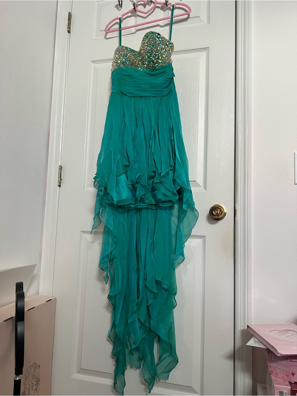Y2K La Femme Teal Beaded Asymmetrical Fairy Dress